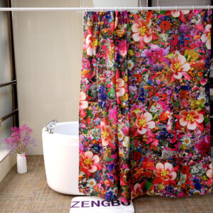 3D Flowers Printed Waterproof Polyester Eco-Friendly Shower Curtain Set