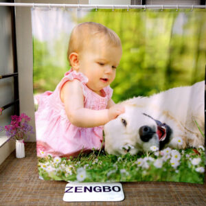 Little Girl and Dog Photo Printed Polyester Bath Shower Curtain