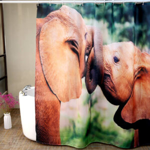 Elephants Print Polyester Waterproof Woven Fabric Shower Curtain 180cm