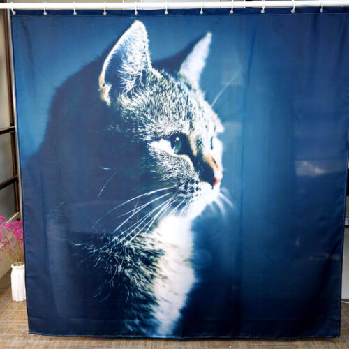 Alternative view of Mysterious Midnight Cat Digital Printed Bathroom Curtains