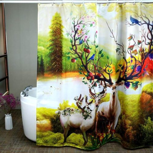 Alternative view of Custom Weighted Shower Curtain Deer Printed Fancy Look